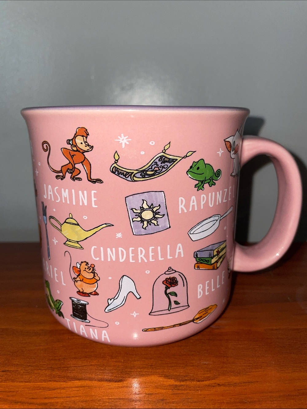 Disney Princess Pink Ceramic Coffee Mug Jasmine Cinderella Ariel Tiana Belle